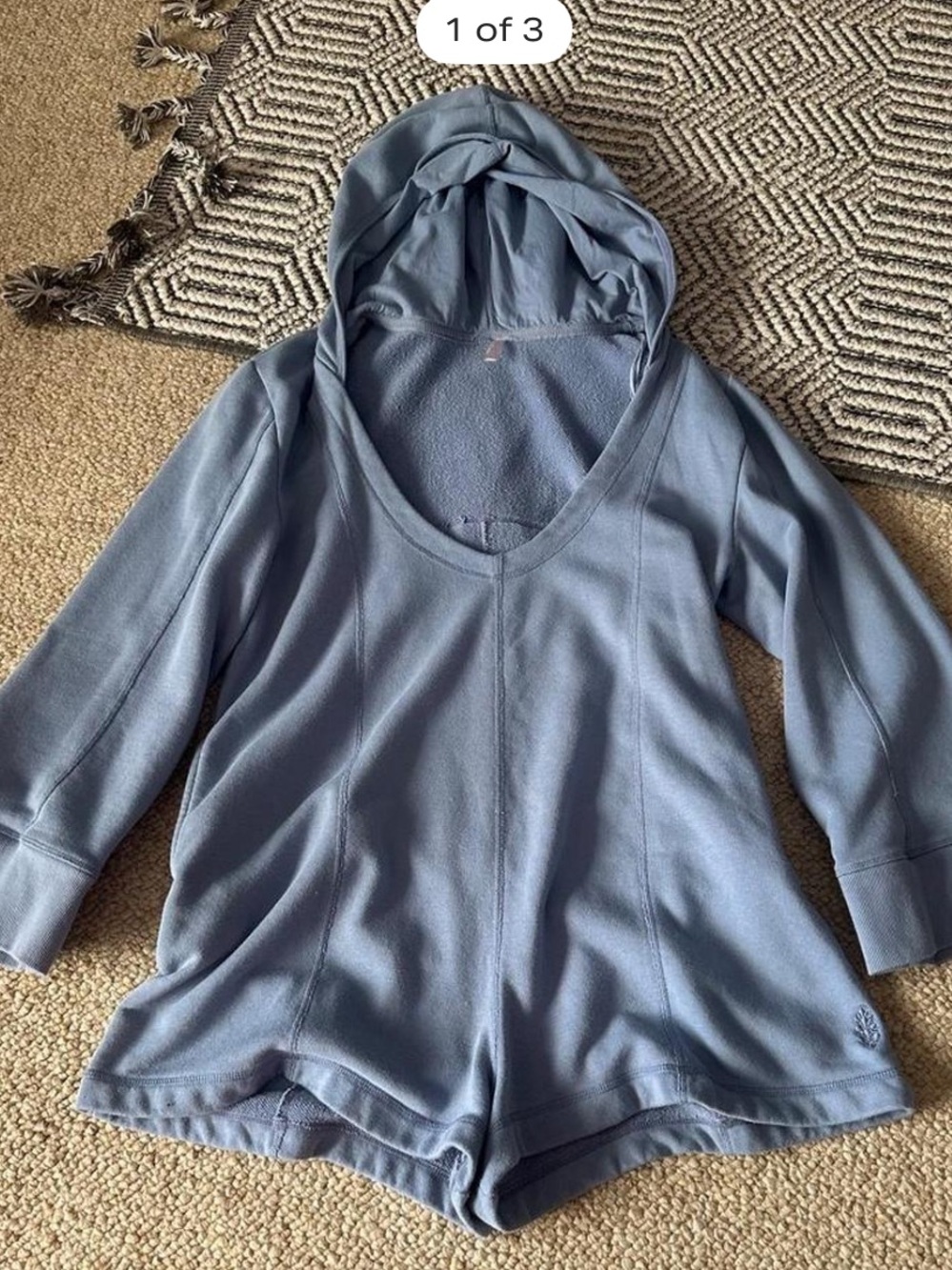 Free People blue long sleeve hooded romper